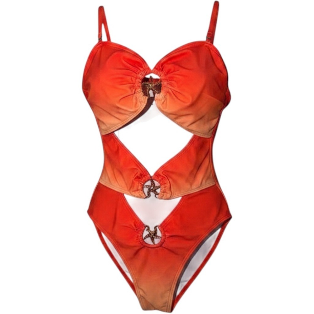 Neon‎ Orange Bikini Top Women Medium Adjustable Straps Solid Swimwear Summer